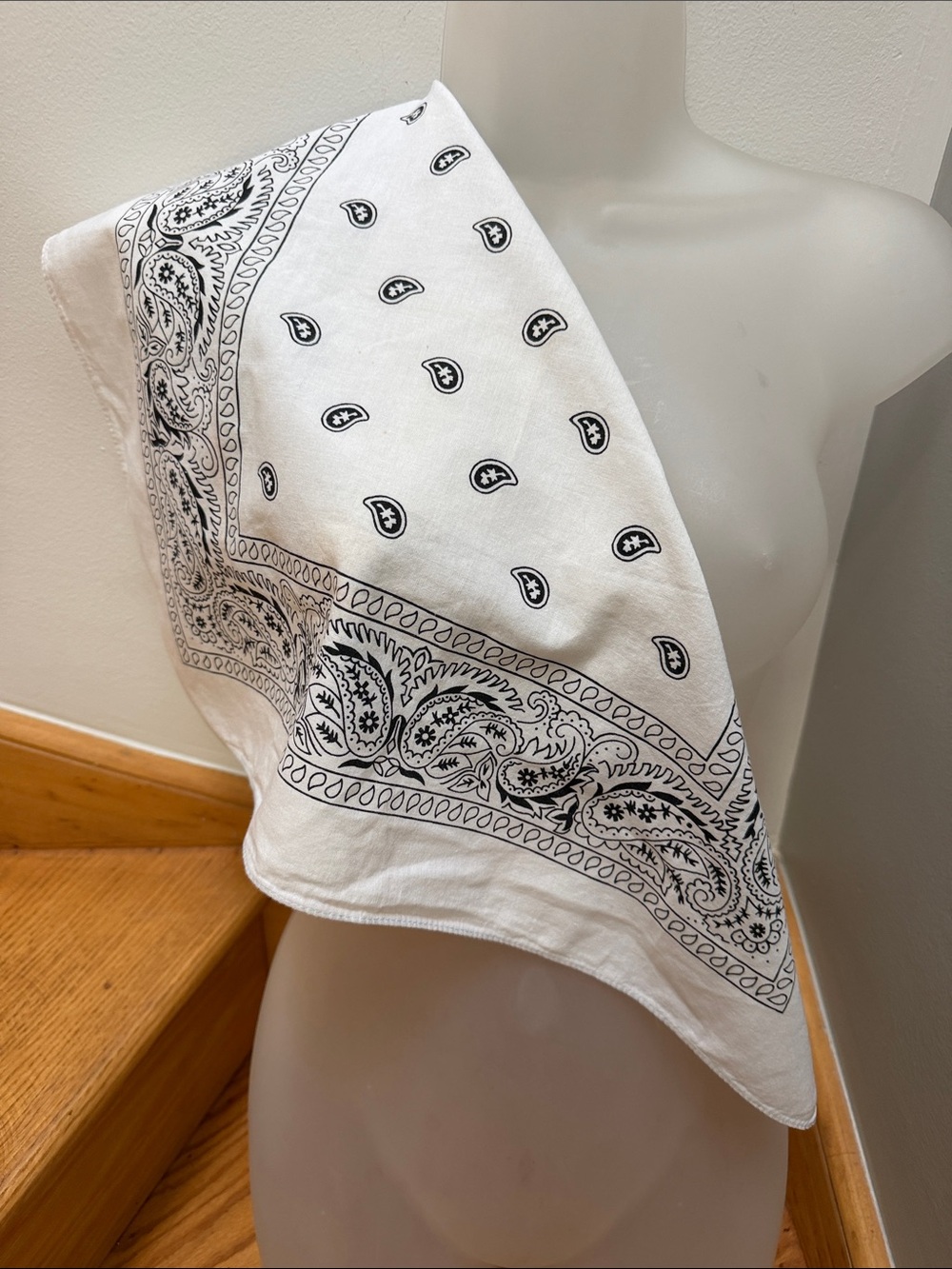 Vintage Black and White Paisley Bandana Scarf Square